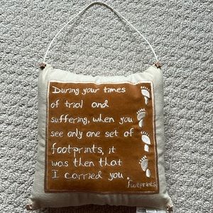 Footprints Pillow.  Has attached string for door or wall hanging.